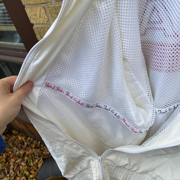 Vintage 90s Nike White Tab USA Track and Field Windbreaker Jacket White Nylon - Picture 12 of 12